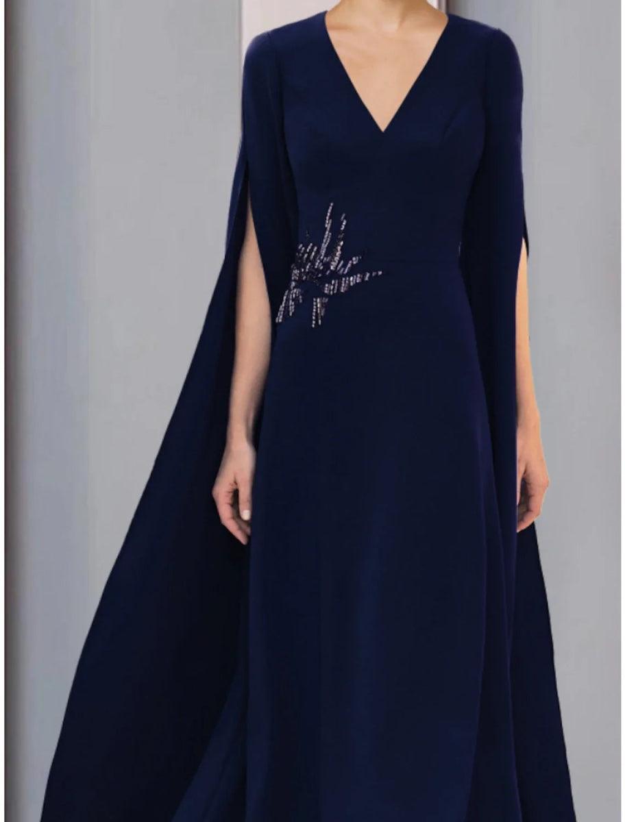 NumberSea - A - Line Mother of the Bride Dress Wedding Guest Elegant V Neck Ankle Length Stretch Chiffon Half Sleeve with Sequin Ruching Solid Color