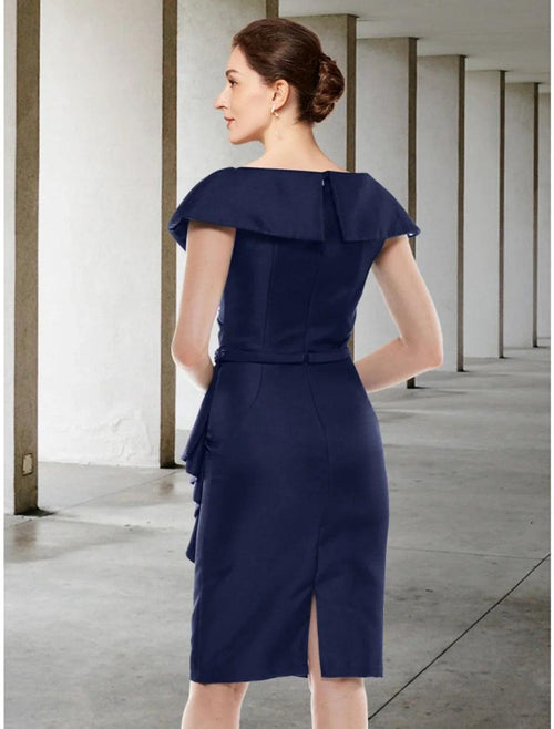 NumberSea - A - Line Mother of the Bride Dress Wedding Guest Petite V Neck Short / Mini Stretch Chiffon Short Sleeve with Beading Split Front Ruching