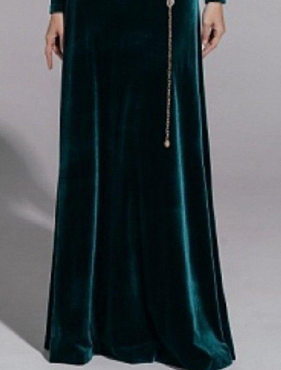 NumberSea - A - Line Mother of the Bride Dress Wedding Guest Simple Elegant Jewel Neck Floor Length Velvet Long Sleeve No with Sash / Ribbon Solid Color
