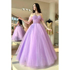 NumberSea - A - Line Off - Shoulder Tulle Backless Sleeveless Prom Evening Formal Dress
