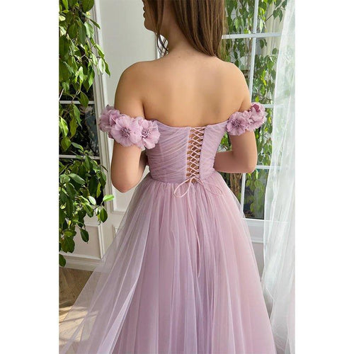 NumberSea - A Line Off The Shoulder 3d Flowers Long Prom Dress with Split