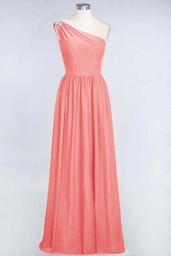 A-Line One-Shoulder Beadings Sleeveless Ruffles Bridesmaid Dress Floor Length Maid of Honor Dress