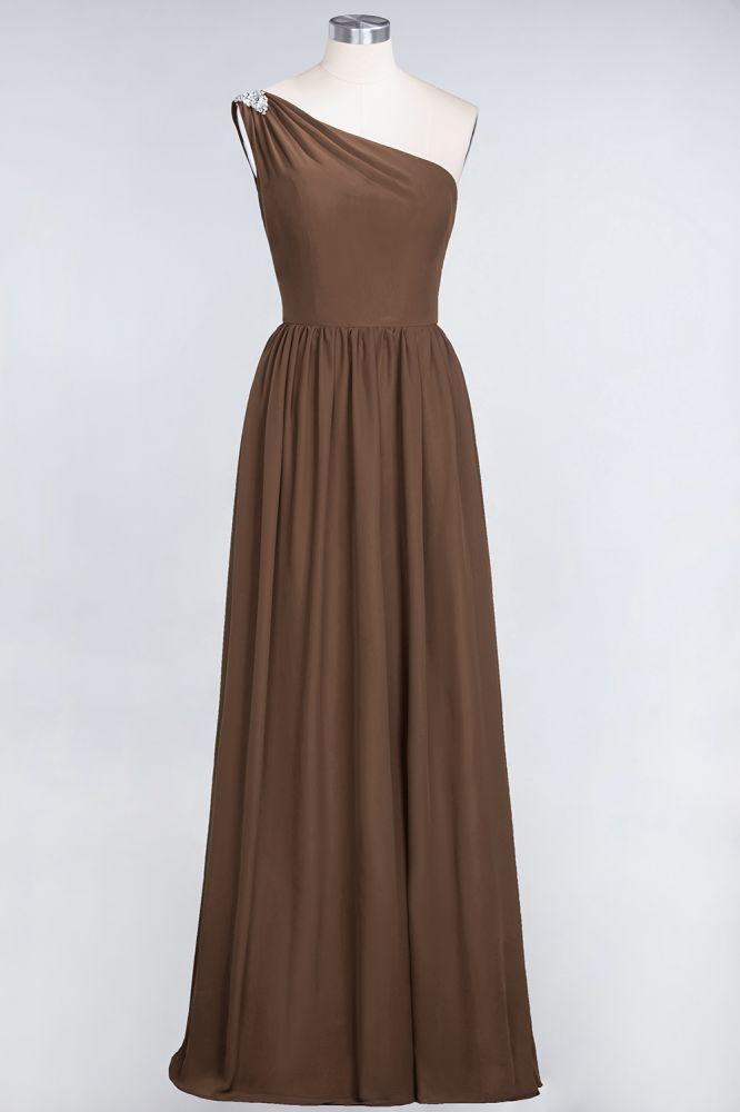 A-Line One-Shoulder Beadings Sleeveless Ruffles Bridesmaid Dress Floor Length Maid of Honor Dress