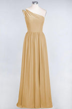A-Line One-Shoulder Beadings Sleeveless Ruffles Bridesmaid Dress Floor Length Maid of Honor Dress