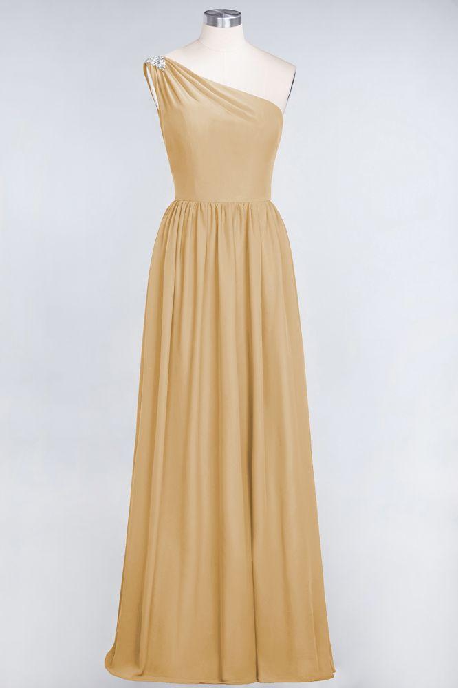 A-Line One-Shoulder Beadings Sleeveless Ruffles Bridesmaid Dress Floor Length Maid of Honor Dress
