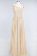 A-Line One-Shoulder Beadings Sleeveless Ruffles Bridesmaid Dress Floor Length Maid of Honor Dress