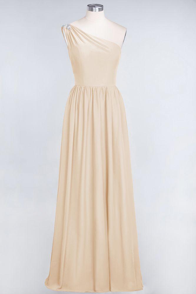 A-Line One-Shoulder Beadings Sleeveless Ruffles Bridesmaid Dress Floor Length Maid of Honor Dress