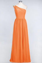 A-Line One-Shoulder Beadings Sleeveless Ruffles Bridesmaid Dress Floor Length Maid of Honor Dress