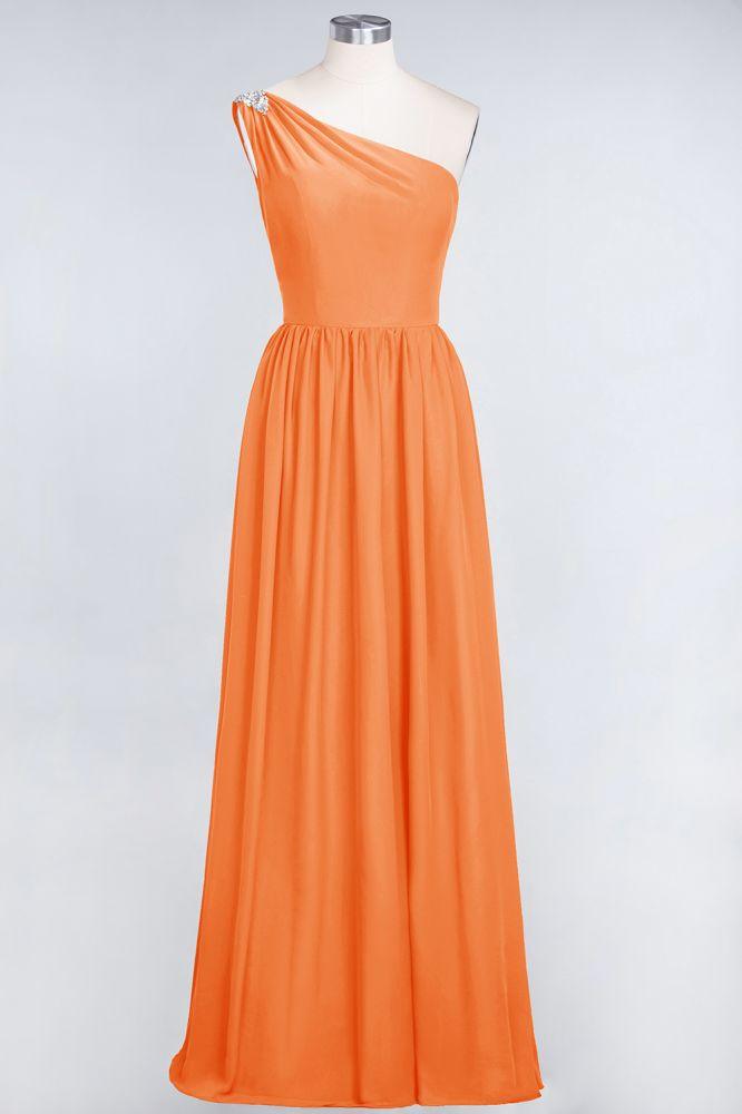 A-Line One-Shoulder Beadings Sleeveless Ruffles Bridesmaid Dress Floor Length Maid of Honor Dress