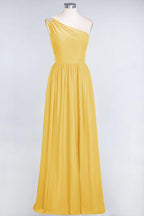 A-Line One-Shoulder Beadings Sleeveless Ruffles Bridesmaid Dress Floor Length Maid of Honor Dress