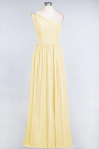 A-Line One-Shoulder Beadings Sleeveless Ruffles Bridesmaid Dress Floor Length Maid of Honor Dress