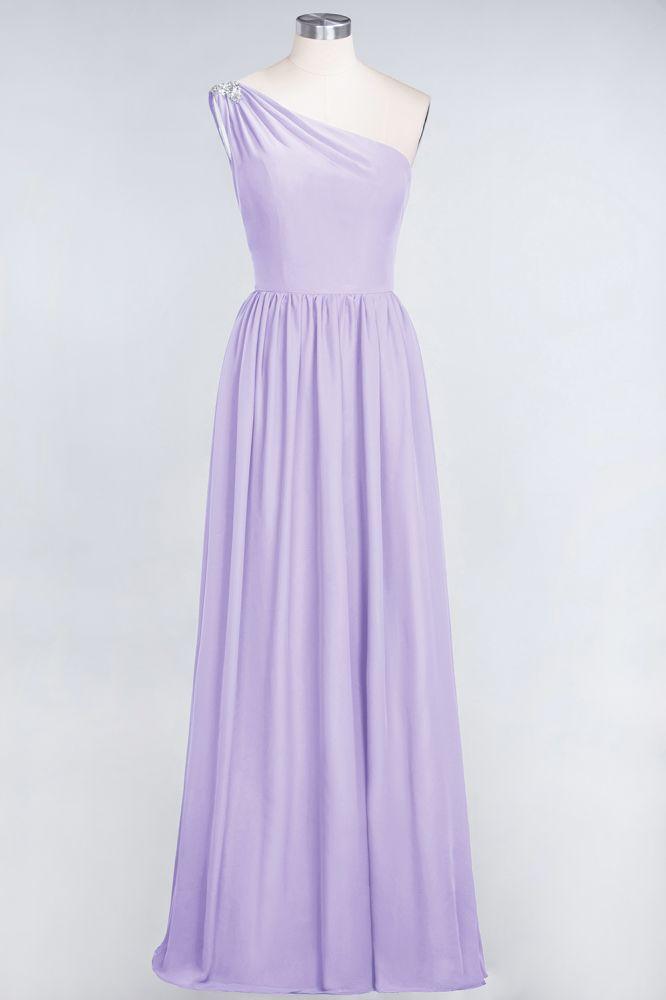 A-Line One-Shoulder Beadings Sleeveless Ruffles Bridesmaid Dress Floor Length Maid of Honor Dress