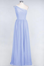 A-Line One-Shoulder Beadings Sleeveless Ruffles Bridesmaid Dress Floor Length Maid of Honor Dress