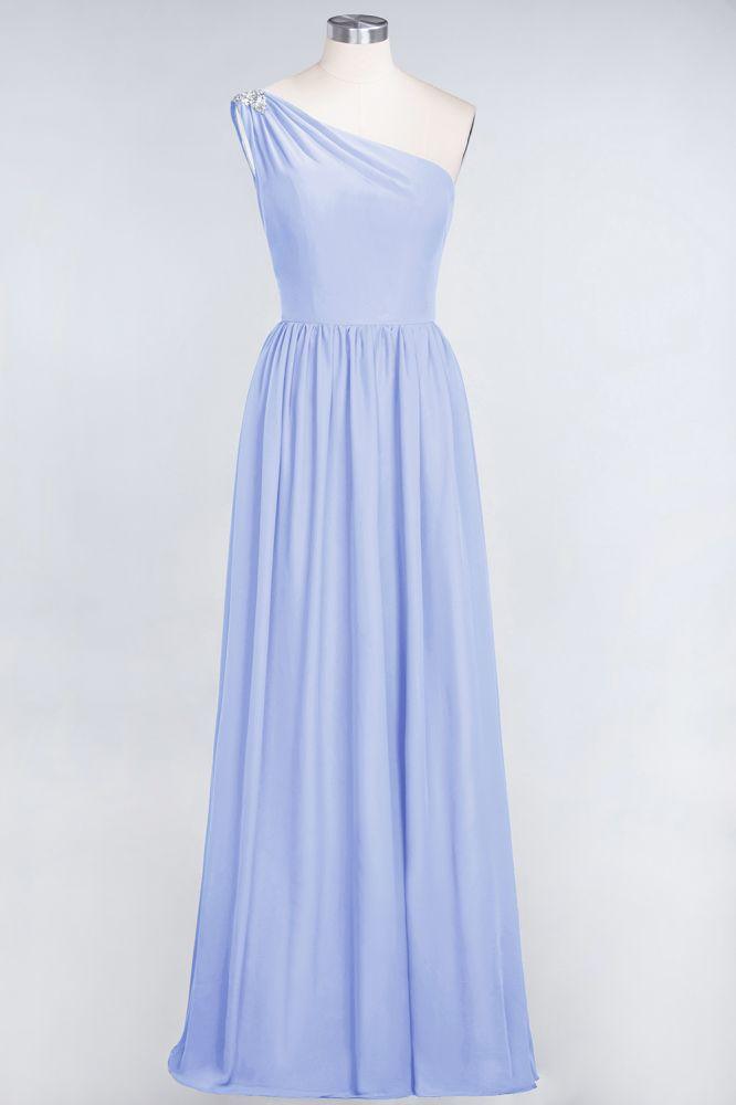 A-Line One-Shoulder Beadings Sleeveless Ruffles Bridesmaid Dress Floor Length Maid of Honor Dress