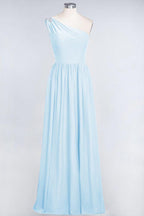 A-Line One-Shoulder Beadings Sleeveless Ruffles Bridesmaid Dress Floor Length Maid of Honor Dress