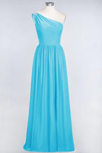 A-Line One-Shoulder Beadings Sleeveless Ruffles Bridesmaid Dress Floor Length Maid of Honor Dress