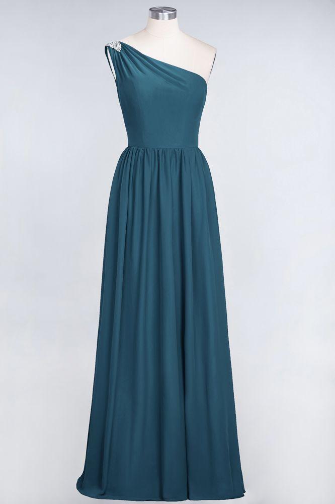 A-Line One-Shoulder Beadings Sleeveless Ruffles Bridesmaid Dress Floor Length Maid of Honor Dress