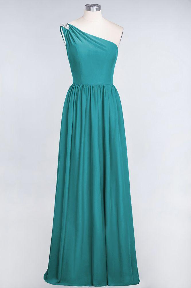 A-Line One-Shoulder Beadings Sleeveless Ruffles Bridesmaid Dress Floor Length Maid of Honor Dress