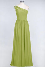 A-Line One-Shoulder Beadings Sleeveless Ruffles Bridesmaid Dress Floor Length Maid of Honor Dress