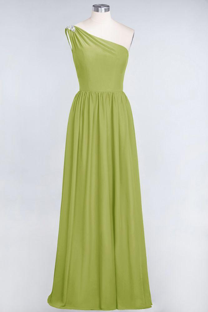 A-Line One-Shoulder Beadings Sleeveless Ruffles Bridesmaid Dress Floor Length Maid of Honor Dress