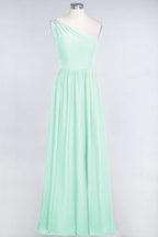 A-Line One-Shoulder Beadings Sleeveless Ruffles Bridesmaid Dress Floor Length Maid of Honor Dress