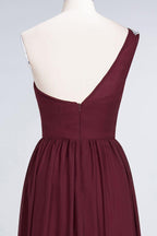 A-Line One-Shoulder Beadings Sleeveless Ruffles Bridesmaid Dress Floor Length Maid of Honor Dress