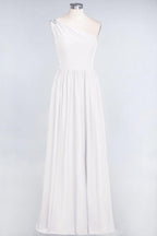 A-Line One-Shoulder Beadings Sleeveless Ruffles Bridesmaid Dress Floor Length Maid of Honor Dress