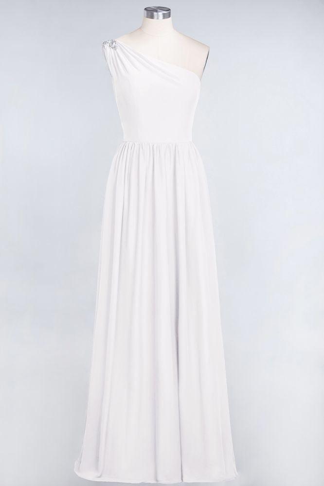 A-Line One-Shoulder Beadings Sleeveless Ruffles Bridesmaid Dress Floor Length Maid of Honor Dress