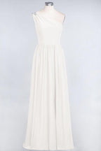 A-Line One-Shoulder Beadings Sleeveless Ruffles Bridesmaid Dress Floor Length Maid of Honor Dress