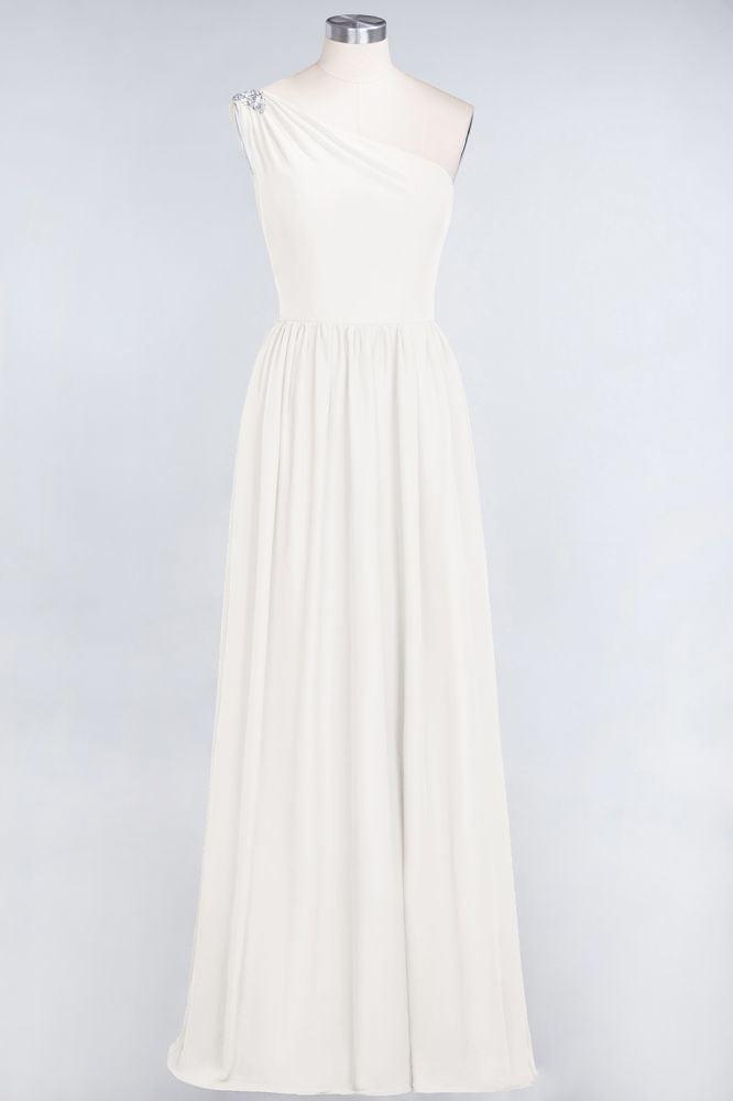 A-Line One-Shoulder Beadings Sleeveless Ruffles Bridesmaid Dress Floor Length Maid of Honor Dress