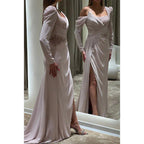 NumberSea - A Line One Shoulder Beads Long Sleeves Formal Evening Dress