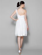 NumberSea - A - Line One Shoulder Knee Length Georgette Bridesmaid Dress with Sash / Ribbon