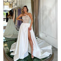 NumberSea - A Line One Shoulder Sexy High Split Long Formal Evening Gowns