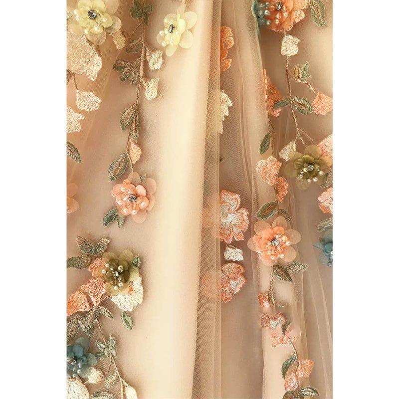 NumberSea - A - line One Shoulder Tulle Appliques Long Prom Dress with Slit
