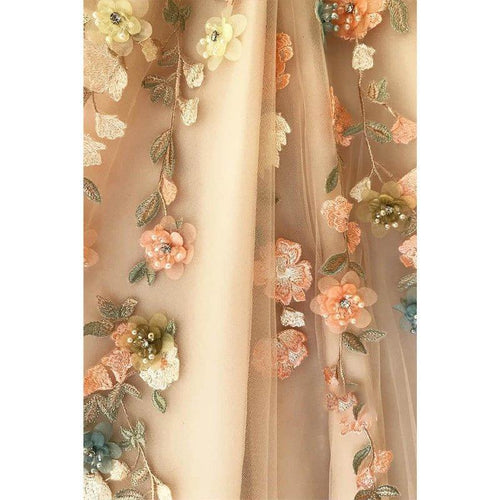 NumberSea - A - line One Shoulder Tulle Appliques Long Prom Dress with Slit