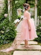 NumberSea - A - line Organza Tea - length Pink Dress (010220821)