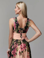 NumberSea - A - Line Party Dress Floral Dress Holiday Wedding Guest Floor Length Sleeveless V Neck Bridesmaid Dress Chiffon with Pattern / Print