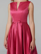 NumberSea - A - Line Party Dress Wedding Guest Knee Length Sleeveless V Wire Satin with Sash / Ribbon