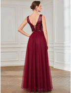 NumberSea - A - Line Party Dresses Sparkle & Shine Dress Wedding Guest Birthday Floor Length Sleeveless Jewel Neck Tulle with Sequin