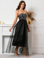 NumberSea - A - Line Party Dresses Vintage Dress Holiday Summer Floor Length Sleeveless Strapless Sequined with Sequin