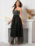 NumberSea - A - Line Party Dresses Vintage Dress Holiday Summer Floor Length Sleeveless Strapless Sequined with Sequin