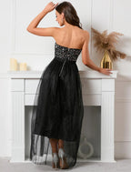 NumberSea - A - Line Party Dresses Vintage Dress Holiday Summer Floor Length Sleeveless Strapless Sequined with Sequin