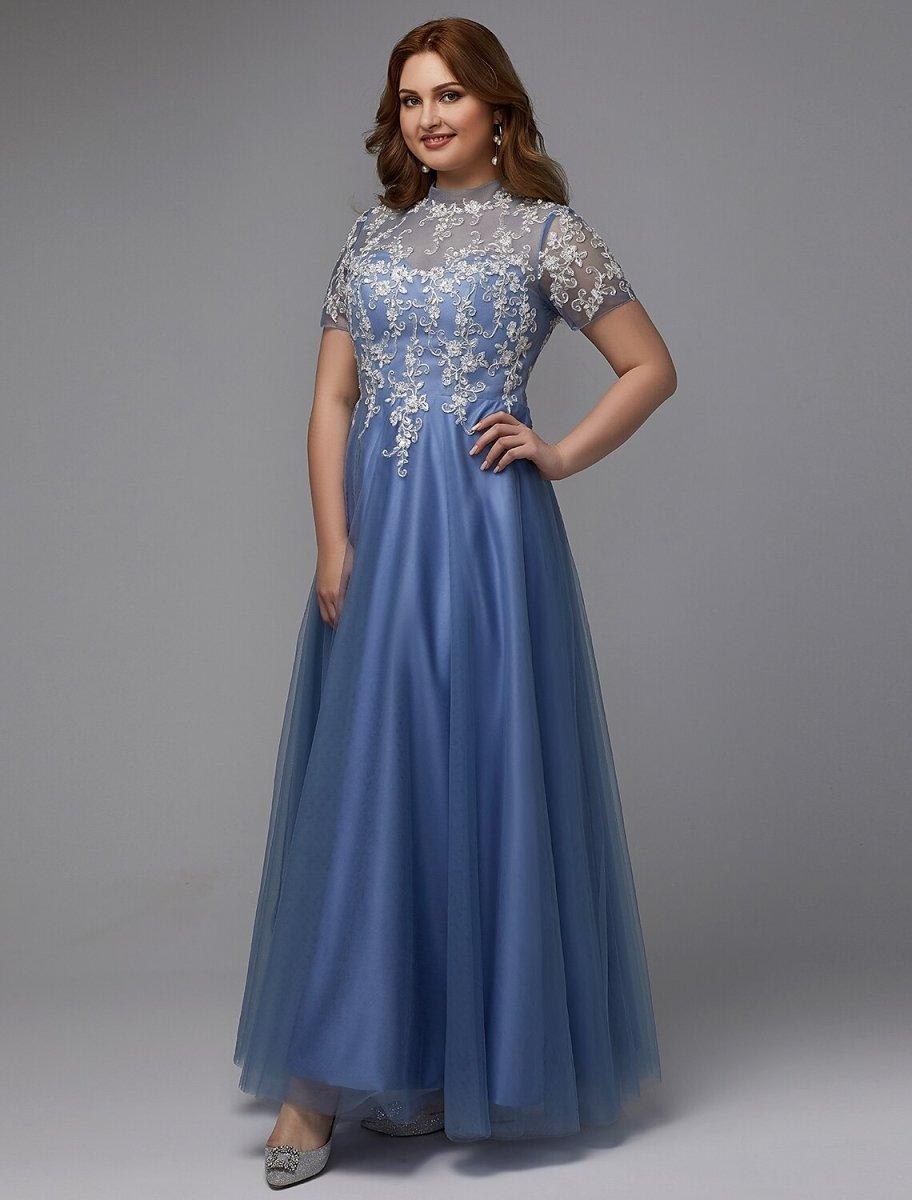 A-Line Plus Size Dress Wedding Guest Floor Length Short Sleeve High Ne – NumberSea