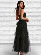 NumberSea - A - Line Prom Dresses Corsets Dress Party Wear Ankle Length Sleeveless Strapless Tulle Ladder Back with Ruffles Pure Color