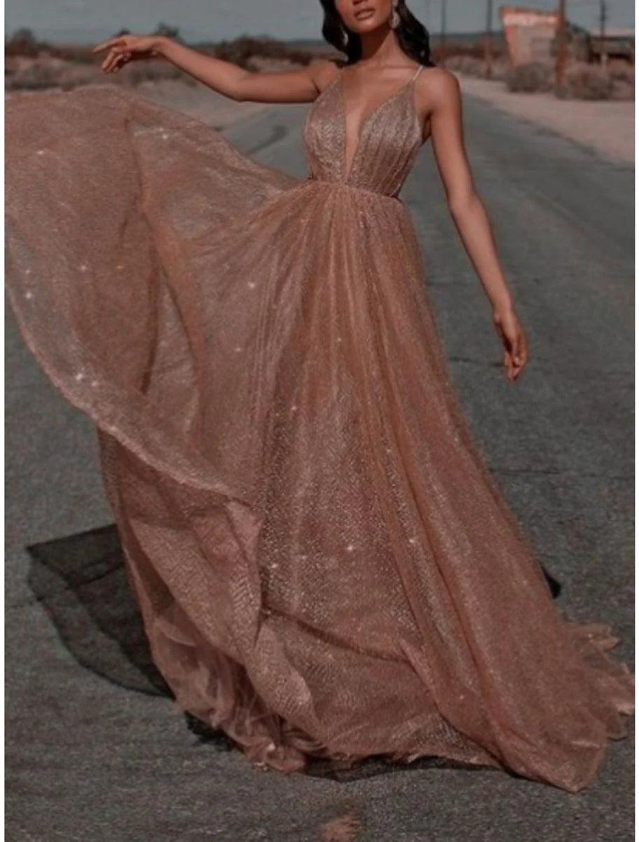 NumberSea - A - Line Prom Dresses Elegant Dress Formal Sweep / Brush Train Christmas Red Green Dress Sleeveless Spaghetti Strap Sequined with Glitter Pleats