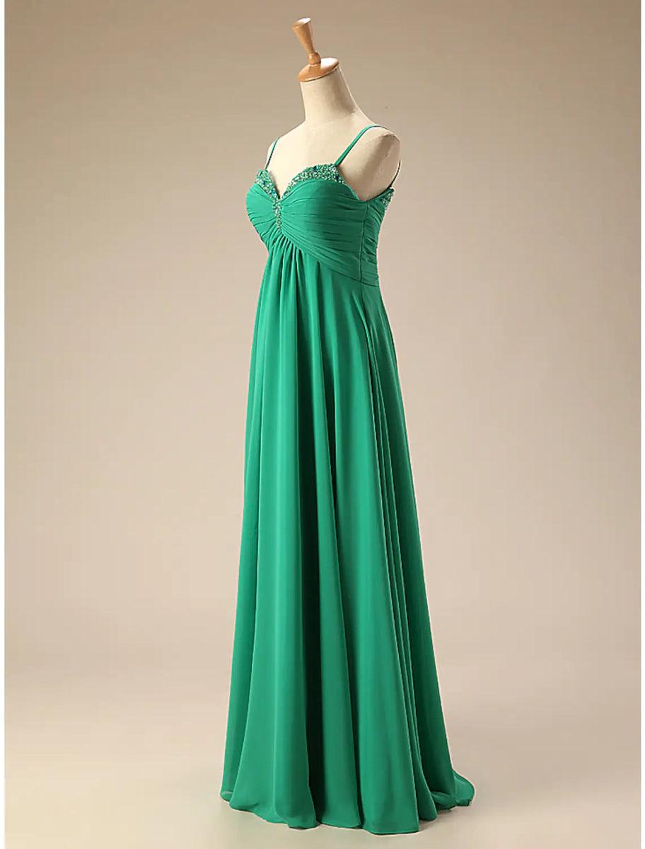 NumberSea - A - Line Prom Dresses Empire Dress Formal Floor Length Sleeveless Sweetheart Chiffon Backless with Pleats Ruched Beading