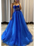 NumberSea - A - Line Prom Dresses Glittering Dress Formal Wedding Party Floor Length Sleeveless Spaghetti Strap Tulle Backless with Pleats Appliques