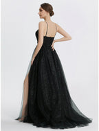 NumberSea - A - Line Prom Dresses Glittering Dress Masquerade photoshoot Floor Length Sleeveless Sweetheart Tulle with Appliques