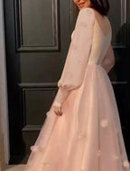 NumberSea - A - Line Prom Dresses Maxi Dress Wedding Guest Sweet 16 Floor Length Long Sleeve Scoop Neck Tulle with Appliques Butterfly