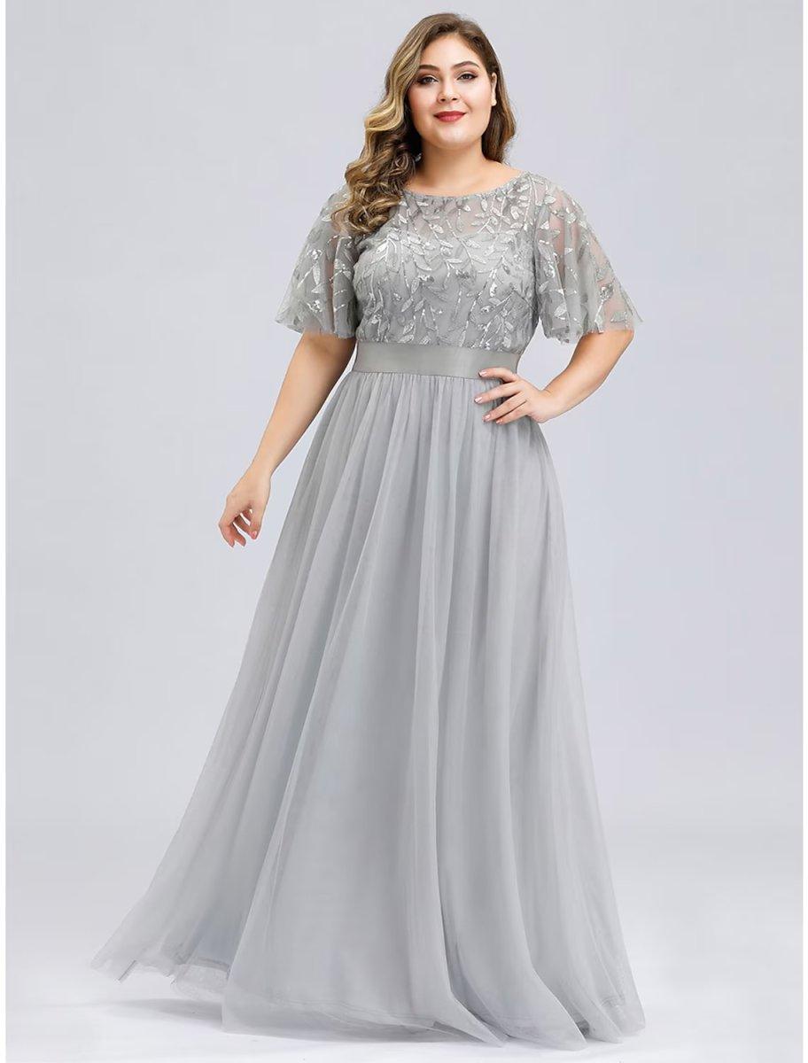 plus size a line dresses for wedding guest Ever-Pretty Inclusive Plus Size Glitter V-Neck Flutter Sleeve Midi Cocktail Dress